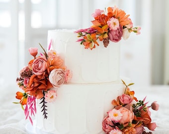 Set of three Wedding Cake Topper,  Artificial flowers , Rustic Bridal Shower Floral Decor