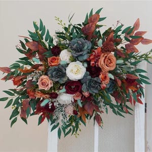 Arch arrangement/ White ,Green,Dark Blue/ Backdrop arrangement - Boho wedding |Wedding arch flowers/Pampas arch arrangemen