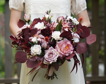 素朴なボヘミアンウェディングブーケ、人工フェイクフラワーホーム