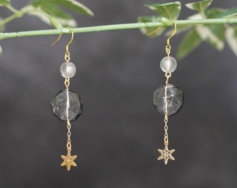 Wind Chime Earrings Glass Beads,furin, Snow, Grey Blue Glass Earrings 14K Gold Plated Valentine's Day Wedding Gift Christmas Gift