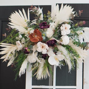Pampas Flower Arch Arrangement, Orange/ White silk flowers,Boho Wedding Decor, Wedding Backdrop, Swag For Arch, Rustic Wedding Decor