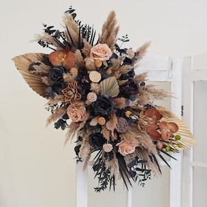 Golden Palm,Black Silk Flowers Arch Arrangement, Boho Wedding Decor, Pamaps Wedding Backdrop, Swag For Arch, Rustic Wedding Decor
