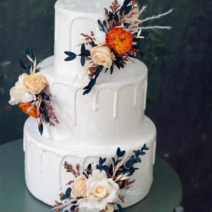 A Set of 3pcs Wedding Cake Topper, Dark green eucalyptus leaves, Cake Topper Flowers, Pampass Cake Flowers, Rustic Wedding
