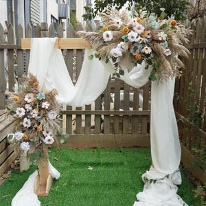 Beige Pampas Wedding Archway, White Silk flowers, Wedding Corner Swag, Wedding Backdrop, Wedding Arch Decor,Bridal Shower, Wall Decor