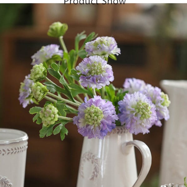 Scabiosa Seda Púrpura Flores Real Toque Faux Flores Artificiales Falsa Seda Scabiosa Flores Home Decor Centro de la Boda Bouquets