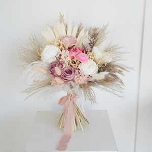 Rustic boho Wedding Bouquet,Pink Dried Flowers Home Wedding Decor,bridal bridesmaids bouquets,Pampas grass bouquet