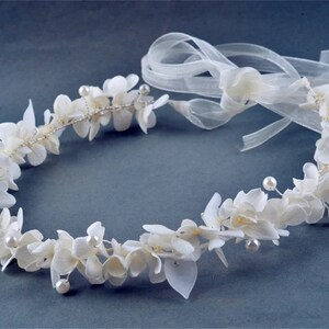 Preserved Natural real flower crown, white leaves hydrangea pearl,half crown,half wreath,Floral bridal, Bridesmaid kanzashi for wedding zdjęcie 4