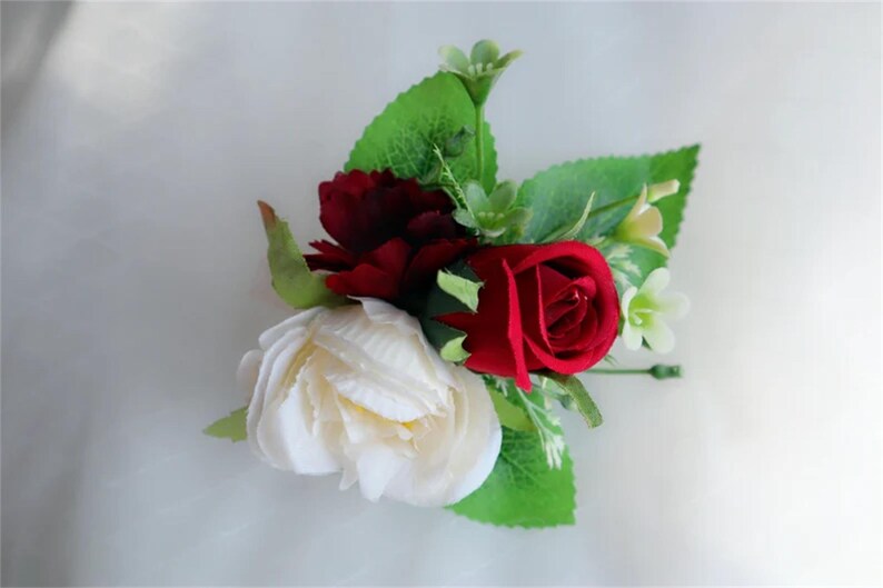 Cascading Red White Silk Rose Greenery Bridal Bouquet Wedding Bouquet