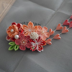 Handmade Japanese Traditional Tsumami Kanzashi Hair Clip Pin Comb Kimono Yukata Outfit Wedding Ornament pink orange Sakura Flower
