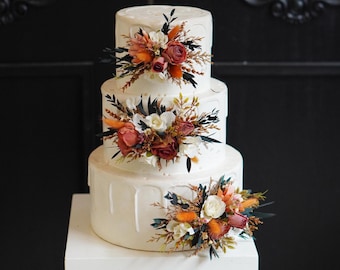 Set of 3  Wedding Cake Topper, Floral Cake Decoration, Cake Topper Flowers, Pampass Cake Flowers, Rustic Wedding, Boho Wedding