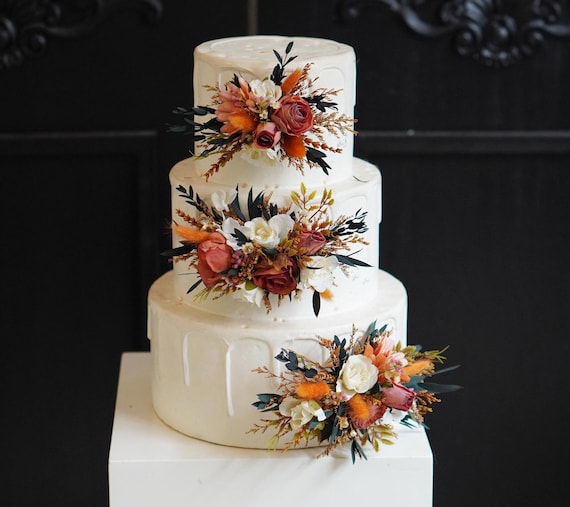 Set of 3  Wedding Cake Topper, Floral Cake Decoration, Cake Topper Flowers, Pampass Cake Flowers, Rustic Wedding, Boho Wedding