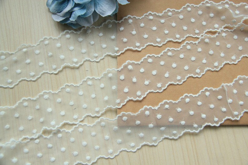 Lace Fabric White Floral Embroidered Lace Trim Ribbon Width for Clothing Bags BJD Doll Wedding Dress Curtain One Yard 4.5 cm 1.77 inch