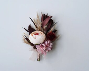 Wedding boutonniere, Rustic Boutonniere, Rustic Boutonniere, Pampas boutonniere, wedding Rustic button hole