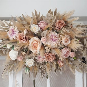 Ivory/Ecru/ Beige Silk flowers, Beige Pampas Flower Arch Arrangement, Boho Wedding Decor, Wedding Backdrop, Swag For Arch