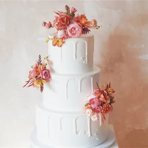 Lot de trois décorations pour gâteau de mariage, fleurs en soie roses, fleurs artificielles pour décoration de gâteau, mariage rustique, mariage bohème