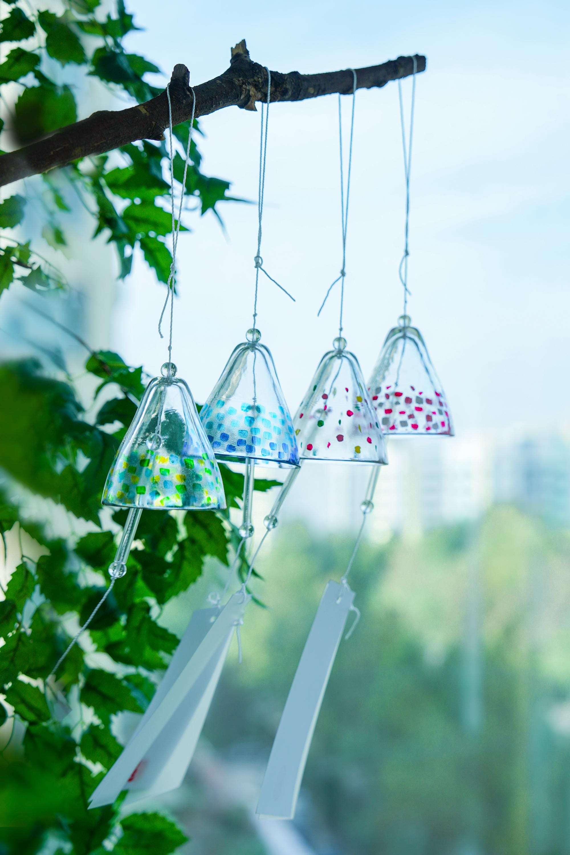 JAPANESE Style Traditional Glass Furin Wind Bell Brightly Colored