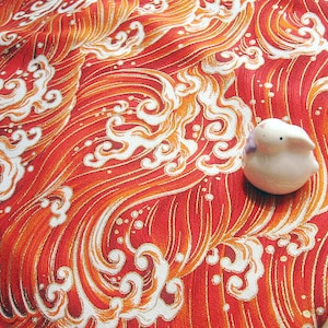 Vintage Japanese Cotton Fabric Tuch Welle rot von 1/2 Hof für Kleidung, Kleid, Tasche Geldbörse, Wallet ETC