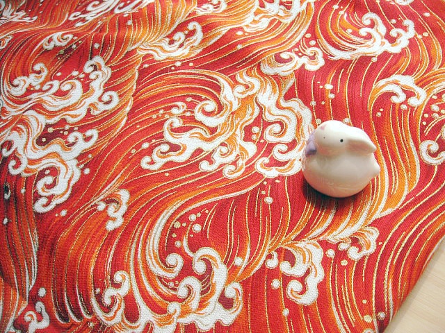Vintage Japanese Cotton Fabric Cloth Wave Red by 1/2 Yard