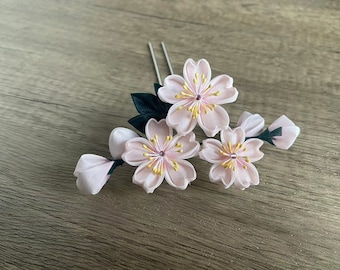 Handmade Japanese Traditional Tsumami Kanzashi Hair Clip Pin Comb Kimono Yukata Outfit Wedding Ornament Purple Sakura Flower