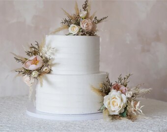 A Set Wedding Cake Topper, Pink Floral Cake Decoration, Cake Topper Flowers, Pampass Cake Flowers, Rustic Wedding, Boho Wedding