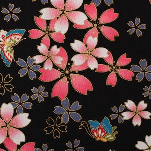 Vintage Japanese Cotton Fabric Floral Fabric with Sakura Flowers Twigs ,for Tablecloth,Doll ,Home Décor ETC 1/2 Yard Black