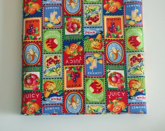 Colorful Fruit Apple Banana Cotton Fabric Printed with Tropical Fruit Stamps ,for Bag ,Purse ,Table Runner , --Half Yard