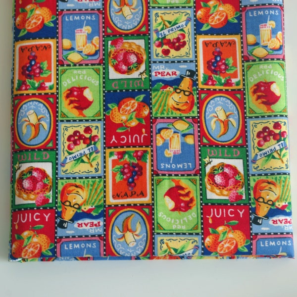 Colorful Fruit Apple Banana Cotton Fabric Printed with Tropical Fruit Stamps ,for Bag ,Purse ,Table Runner , --Half Yard
