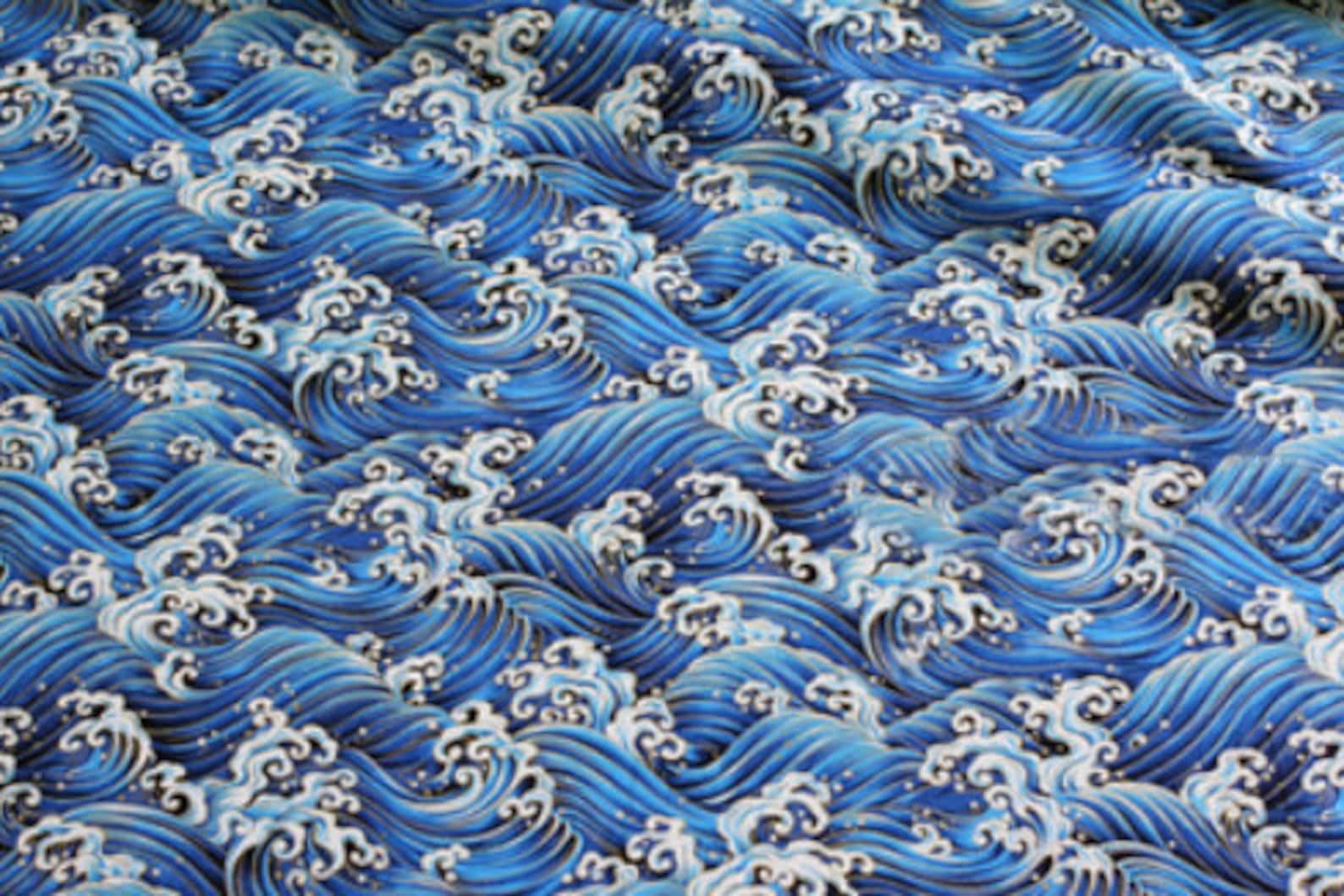 Vintage Japanese Cotton Fabric Cloth Wave Blue by 1/2 Yard for Etsy