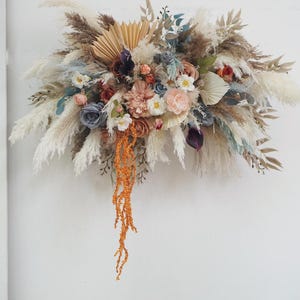 Pampas Flower Arch Arrangement, Boho Wedding Decor, Dusty blue FlowersWedding Backdrop, Swag For Arch, Rustic Wedding Decor