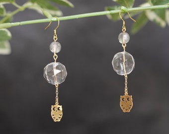 Wind Chime Earrings Glass Beads,furin, Owl, Transparent Glass Earrings 14K Gold Plated Valentine's Day Wedding Gift Christmas Gift