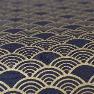 Vintage Japanese Blue Cotton Fabric with Golden Wave Fabric ,for Bag ,Purse,Clothing,Tablecloth,Home Décor ETC –1/2 Yard