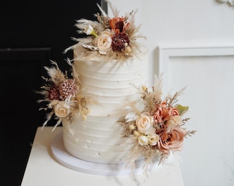 Set of 3  Wedding Cake Topper, Floral Cake Decoration, Cake Topper Flowers, Pampass Cake Flowers, Rustic Wedding, Boho Wedding