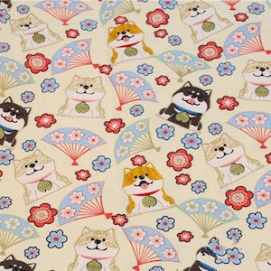 Pano de tecido de algodão japonês vintage Shiba Inu Dog por 1/2 jarda para roupas, vestido, bolsa, carteira etc.