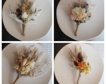 Dried flowers boutonniere ,Pampass boutonniere, groomsmen buttonhole, Holiday Wedding, floral brooch,groom guest