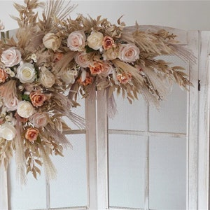 Pampas Flower Arch Arrangement, Orange/ White silk flowers,Boho Wedding Decor, Wedding Backdrop, Swag For Arch, Rustic Wedding Decor