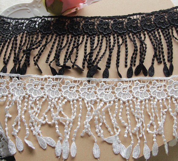 3.9 Inch10 Cm Lace Fabric Black White Floral Embroidered - Etsy