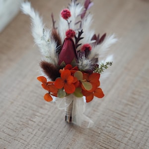 Wedding boutonniere, Pampas Boutonniere,Silk flower boutonniere, wedding Rustic button hole