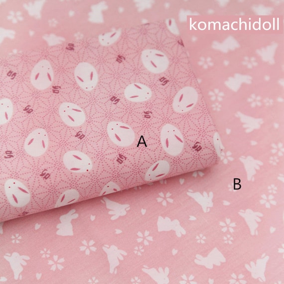 Two Types of Japanese Pink Cotton Fabric Printed with Lovely White Rabbits —1/2 Yard