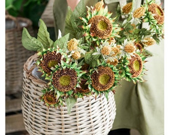 2 Heads Real Touch Faux Artificial  Sunflower Flower  Fake Sunflower Flower  Silk Flower Home Decor Centerpiece Wedding Bouquets