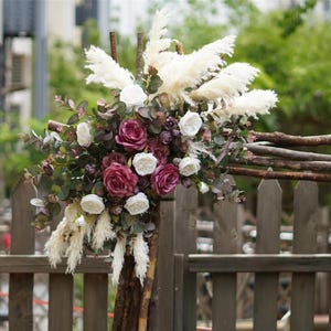 Beige Pampas Flower Arch Arrangement, Dark Purple&White Rose Boho Wedding Decor, Wedding Backdrop, Swag For Arch, Rustic Wedding Decor