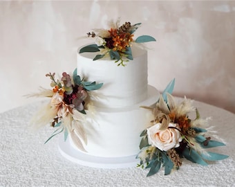 Set of 3  Wedding Cake Topper, Floral Cake Decoration, Cake Topper Flowers, Pampass Cake Flowers, Rustic Wedding, Boho Wedding