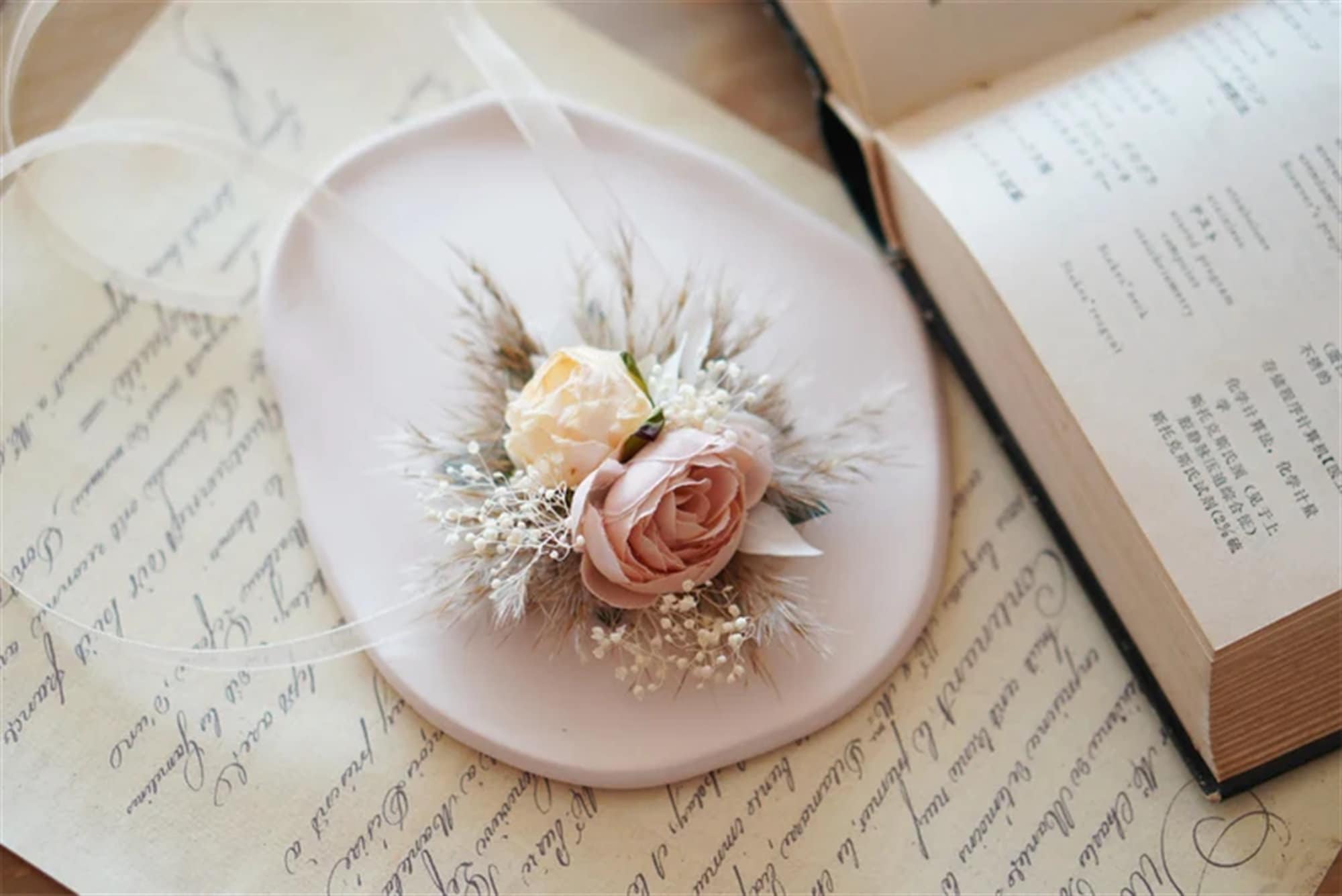 Dried flower corsage pampas grass bunny tail neutral wrist corsage rustic wedding bracelet corsage ladies corsage