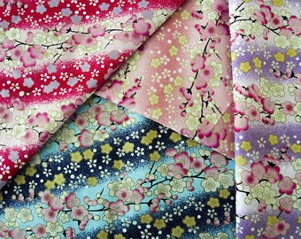 Vintage japanskt bomullstyg blommigt tyg med sakurablommor, för bordsduk, docka, heminredning etc. – 1/2 kubikmeter