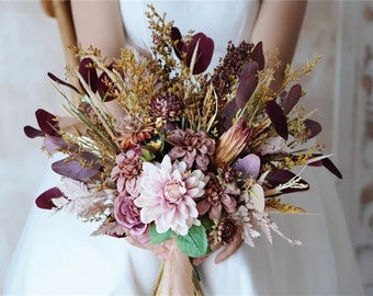 Bouquet de mariage bohème rustique, fausses fleurs artificielles décoration de mariage maison, bouquet de demoiselles d'honneur de la mariée, composition florale, petite pièce maîtresse