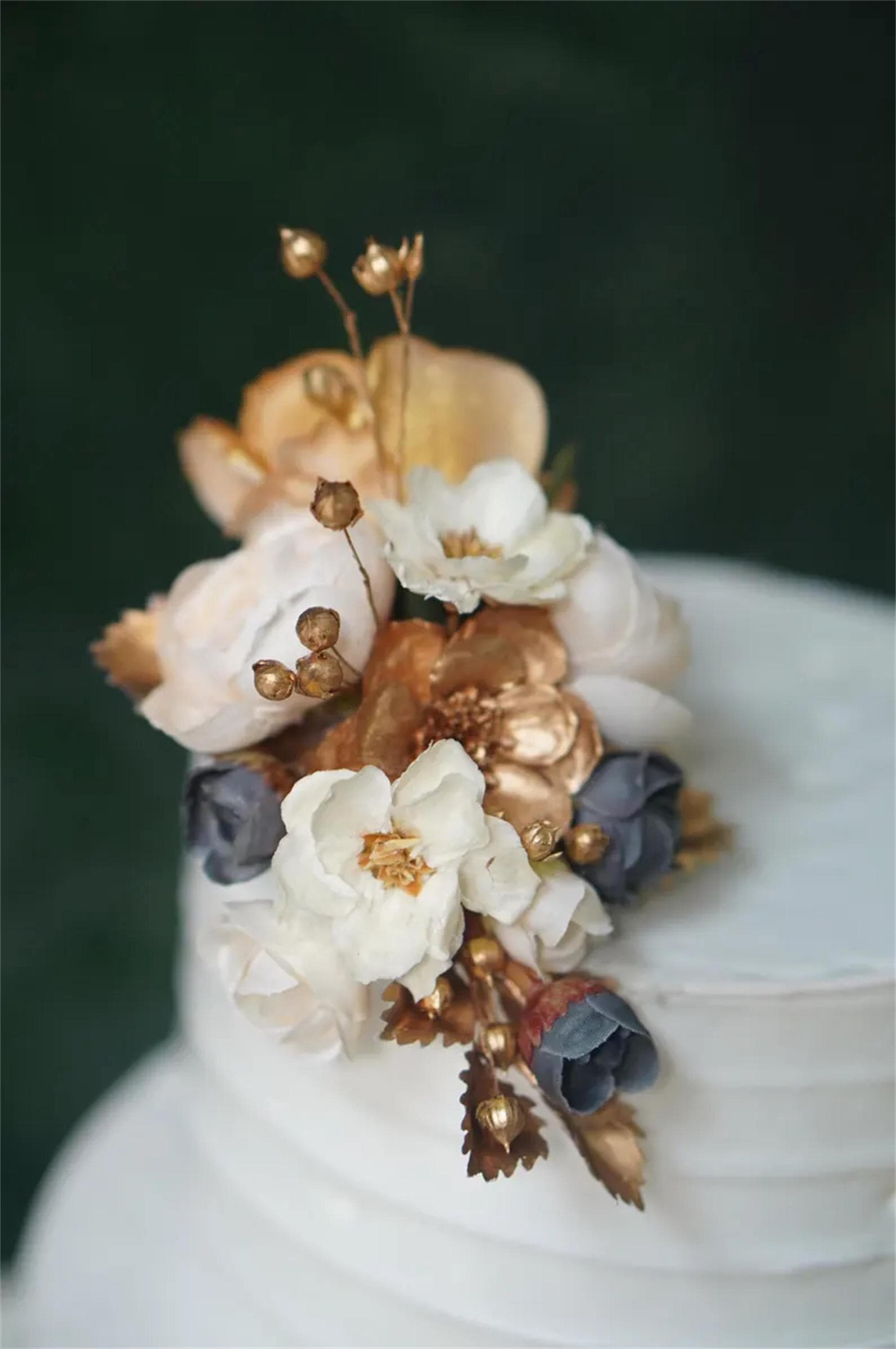 Golden Rose Wedding Cake Topper, Floral Cake Decoration, Cake Topper
