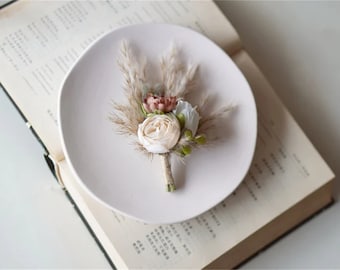 Wedding boutonniere, Rustic Boutonniere, Rustic Boutonniere, Pampas boutonniere, wedding Rustic button hole