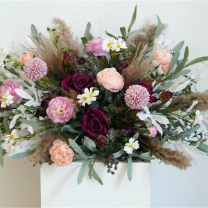 Pampas Flower Arch Arrangement, Burgundy ,Pink , Boho Wedding Decor, Wedding Backdrop, Swag For Arch, Rustic Wedding Decor