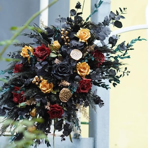 GoldRoses Flower Arch Arrangement, Black Pampas Boho Wedding Decor, Wedding Backdrop, Swag For Arch, Rustic Wedding Decor