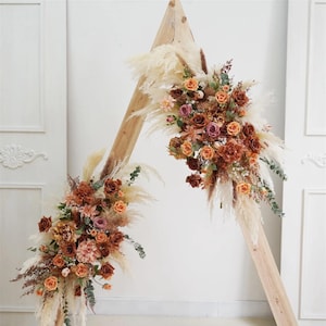 Beige Pampas Arch arrangement/Orange Silk flowers -Event Backdrop Floral Wedding Arch Arrangement