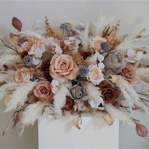 White Pampas Terracotta Flowers, Grey silk flowers, Boho Wedding Decor, Wedding Backdrop, Swag For Arch, Rustic Wedding Decor